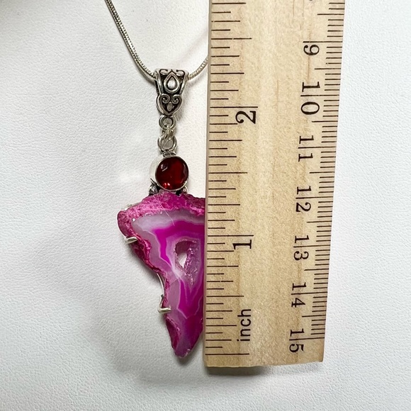 Pink Solar Quartz & Garnet 925 Gemstone Pendant - Picture 3 of 4